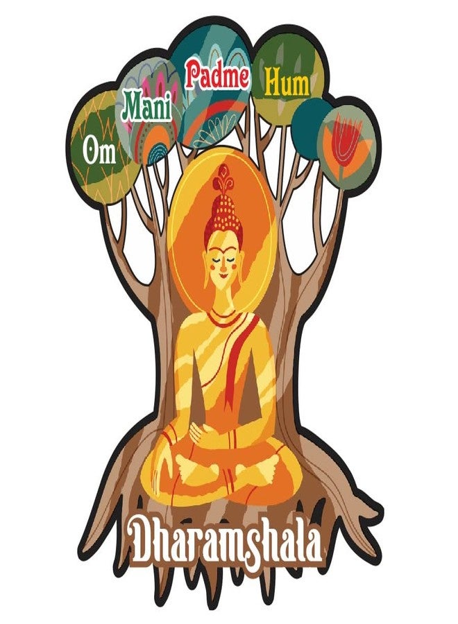 Skywalk India Souvenir Wooden MDF Dharamshala Buddha Fridge Magnet (Multicolour)